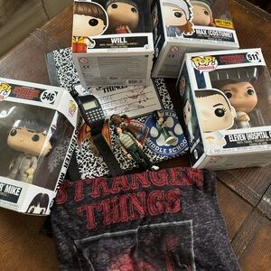 Stranger Things Bundle Lot (funkos, figurines, shirt, composition book)